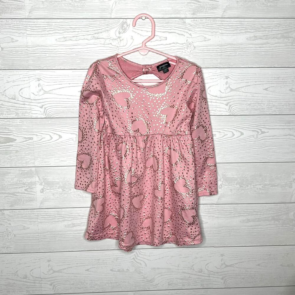 Picapino pink with gold hearts long sleeve Dress girls size 4